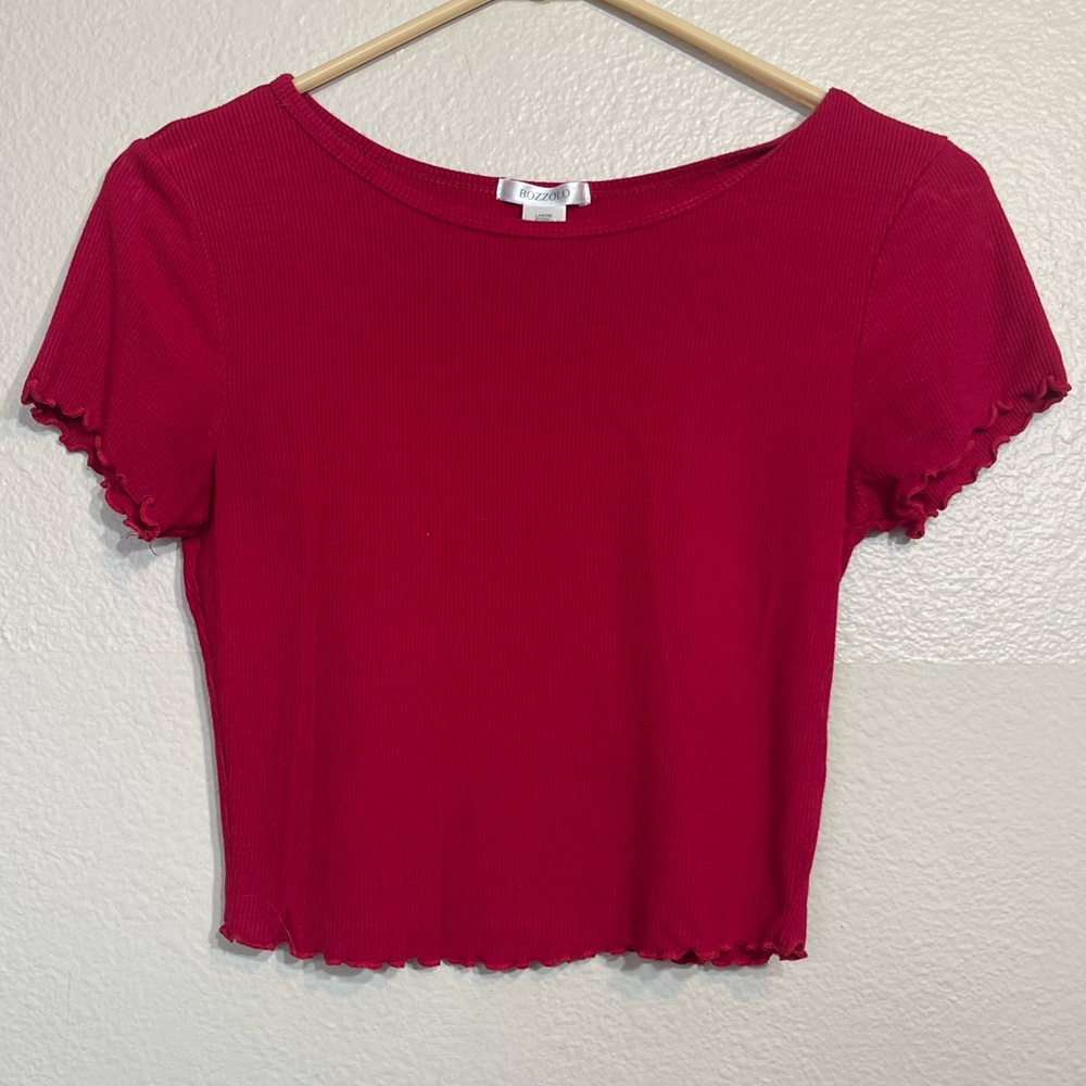 Bozzolo Red Ribbed Women's Crop Top Large